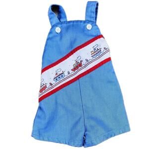 VINTAGE BUSTER BROWN YOUTH OVERALL JUMPER TUG BOATS NAUTICAL PREPPY RETRO